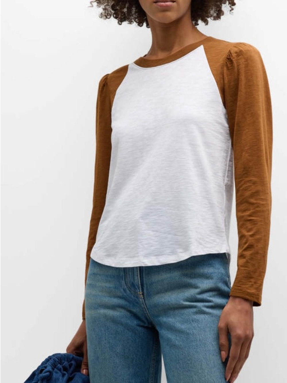 Veronica Beard Jeans Mason Baseball Tee Puff Sleeve T-Shirt Top Rust White Small - Picture 2 of 9